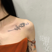 花臂少女TATTOO S1 锁骨肩膀花朵叶子镂空线条原宿纹身贴一张两个
