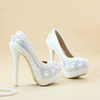 婚鞋白色珍珠鞋圆头，晚礼服婚纱鞋新娘，结婚高跟鞋细跟防水台鞋子女