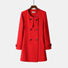 撤柜 女装秋冬款红色圆领双排扣中长款修身百搭羊毛呢子外套