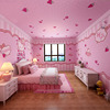 卡通儿童房壁纸hellokitty粉色，公主房凯蒂猫壁画，女孩卧室床头墙纸