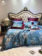 定制欧式贡缎提花，全棉四件套纯棉高端婚庆床上用品，被套床单床盖