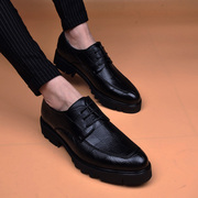 男士商务休闲系带黑皮鞋布洛克厚底增高鞋青年工作皮鞋婚鞋春秋季