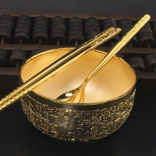银碗银勺子银筷子套装年年有鱼，宝宝新人满月碗筷礼物家用餐具摆件