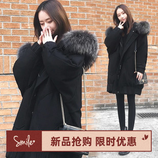 超大毛领棉衣冬季外套女韩版学生加厚显瘦中长款ins羽绒棉服