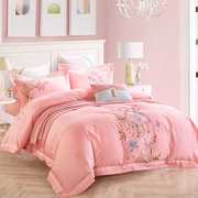 高档中式床品纯棉四件套白色粉色床单式4件套刺绣被套结婚庆床上