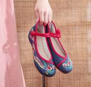 老北京布鞋绣花鞋女款汉服鞋牛筋底内增高单鞋坡跟红色广场舞女鞋