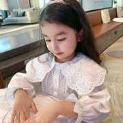 女童蕾丝娃娃领衬衫2024春季韩版儿童纯棉长袖打底衫宝宝衬衣