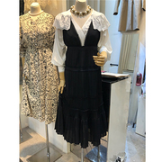 韩国东大门气质蕾丝衬衫裙，法式中长款连衣裙，修身洋气两件套套装女