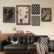 中客厅装饰画法式复古沙发背景墙挂画美式小众艺术抽象组合画