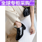 日本黑色小皮鞋女英伦风复古系带，单鞋秋冬季粗高跟牛津鞋