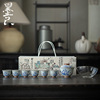 仿古胎手绘釉下彩，青花茶具套装功夫茶具，整套家用盖碗茶具