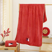 da4k新婚陪嫁毛巾浴巾，四件套一对盒装红色，比纯棉吸水结婚纪念品不