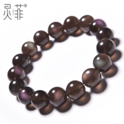 收藏级冰种黑曜石手链，天然彩虹眼黑耀石珠子散珠串珠佛珠手串男女