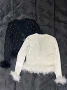 dh冬季韩版设计感重工，珍珠羽毛拼接小香风，名媛针织开衫外套