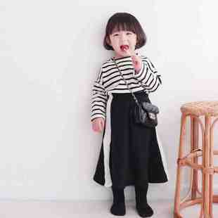 高档日系秋款韩版女童蝙蝠袖卫衣长款半身裙套装儿童针织外套上衣