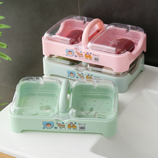 翻盖肥皂盒双格香皂盒家用带，盖盒子双层大号，沥水洗衣皂盒两个一体