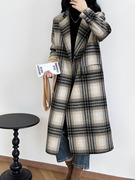 极简街头感穿搭 女2023秋冬季格纹羊毛大衣气质格纹羊毛大衣
