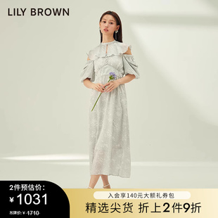 LILY BROWN春夏款甜美小飞袖露肩收腰碎花连衣裙LWFO231204