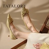 tatalory女鞋2024法式蝴蝶结，尖头高跟鞋女细跟真皮浅口单鞋