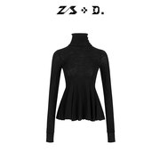 zs+d高领裙摆型羊毛，打底衫冬季奢柔法式优雅收腰针织衫791c806z