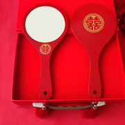 中式结婚木镜子手持喜镜子梳子一对婚庆女方陪嫁镜梳套装高级礼物