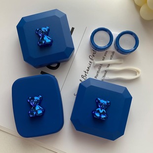 蓝色系小熊眼镜盒近视简约个性隐形眼镜护理盒时尚便携方形美瞳盒