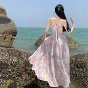 2024挂脖碎花超仙连衣裙泰国三亚旅游穿搭长裙海边度假沙滩裙