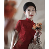 新中式敬酒服旗袍2024夏季红色，新娘改良小个子连衣裙订婚礼服