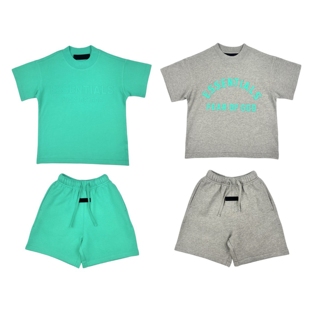 夏季短袖t恤纯棉短裤，运动套装日系潮牌全家，亲子装大码薄荷绿