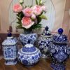 景德镇青花陶瓷花瓶手绘将军罐茶叶罐新中式客厅博古装饰精致摆件