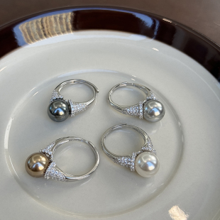 方糖家美拉德摩卡金棕纯银珍珠开口戒指小众，设计轻奢高级感指环
