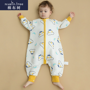 棉布树婴儿睡袋春秋薄款三层空气棉睡衣，秋冬宝宝分腿儿童四季通用