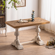 美式乡村复古实木餐桌家用饭桌欧式做旧长方形会议茶桌办公洽谈桌