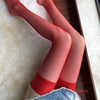 白色网袜小网格长筒袜硅胶防滑渔网袜蕾丝花边性感过膝大腿袜红色