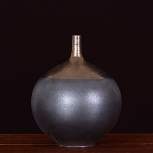 促高温陶瓷花瓶摆件景德镇陶瓷花瓶新中式花插创意金属釉尖口瓶新