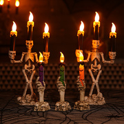万圣节装饰骷髅烛台道具品幽灵蜡烛摆件手提发光南瓜灯笼场景布置