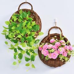 墙上装饰壁挂花篮藤编客厅创意墙面挂件干花仿真花壁挂花花藤套装