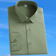 军绿色高级感弹力垂顺白衬衫男长袖修身免烫丝滑抗皱商务正装休闲