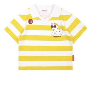 清韩版2024夏季儿童宝宝，短袖明黄色条纹贵妇，猫t恤上衣