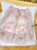 波拉韩国童装2024春夏款，女童甜美纱裙时尚温，柔风花朵高腰半身裙