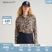 gant甘特女士时尚气质，豹纹印花翻领，长袖衬衫4300112