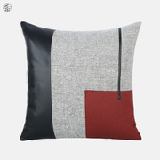 现代简约沙发抱枕样板房客厅，轻奢靠垫酒红灰色，拼接靠枕设计师方枕