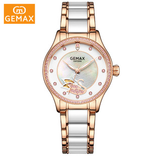 感品牌瑞士 手表机械全自动女陶瓷时尚圆形钢带夜光国产腕表