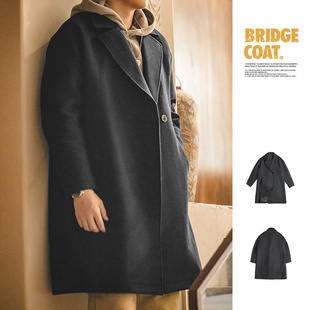 马登工装美式复古重磅羊毛，呢子大衣黑色加厚宽松中长款外套男秋冬