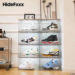 hidefxxx声控灯光鞋盒pet透明球鞋，收纳盒led发光展示墙柜可放54码