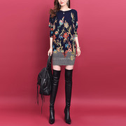 2021秋季女装韩版时尚，一字领宽松显瘦蝙蝠袖针织中长款连衣裙