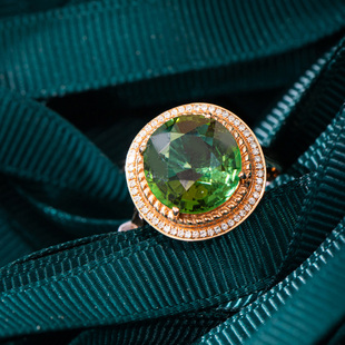 娜琴珠宝，高端优雅大气款天然绿碧玺戒指5.95ct，18k配钻石镶嵌
