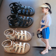 女童凉鞋2024夏季黑色时尚凉鞋中大童罗马鞋防滑高帮儿童凉鞋
