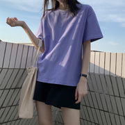 香芋紫色t恤女棉质短袖，纯色上衣大码棉质女装，宽松显瘦洋气潮ins夏