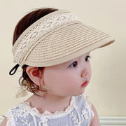 婴儿遮阳帽防紫外线男童空顶帽防晒女宝宝草帽公主太阳帽儿童蕾丝